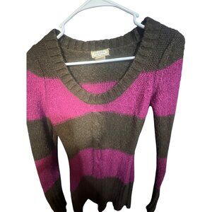 Arizona Womens Knit Sweater Y2K Style Pink & Brown Striped Long Sleeve S